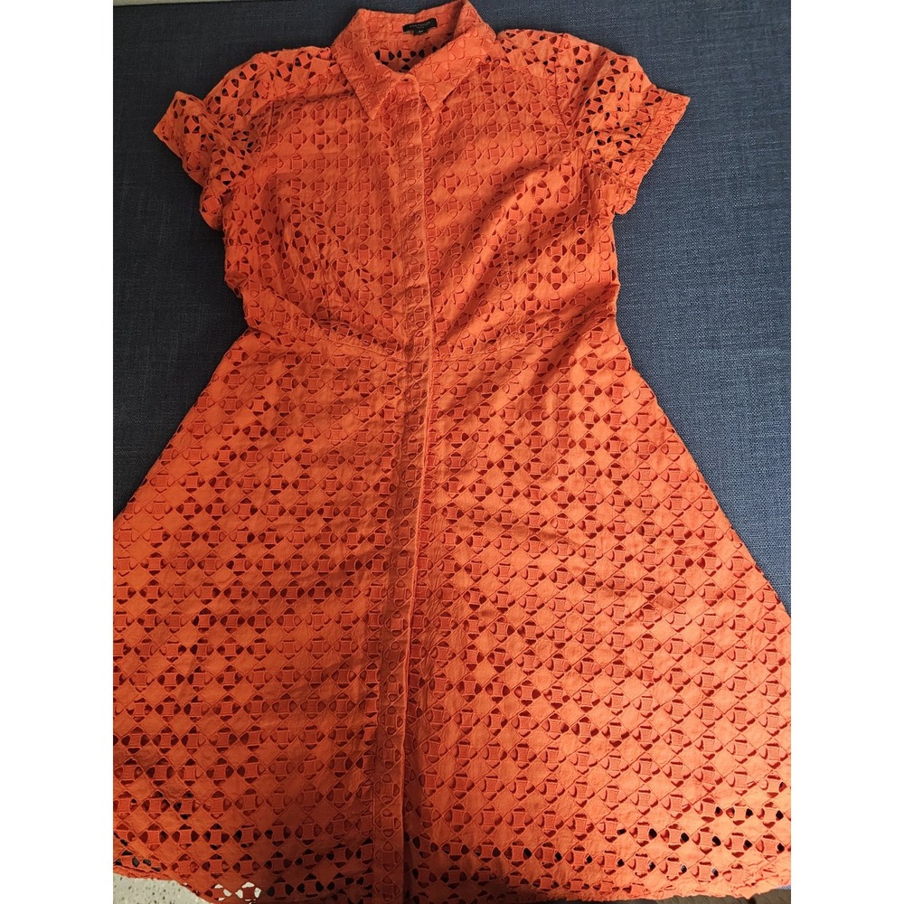 Ann Taylor Womens Short Sleeve Orange Dress With Slip Underneath Size 6 Petite